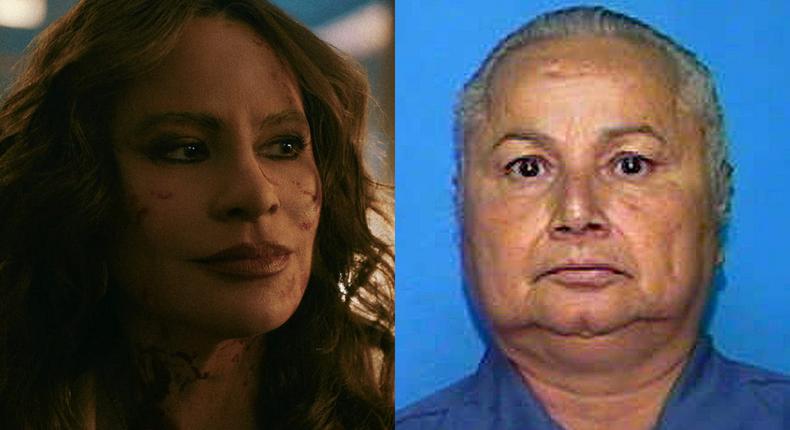 Sofia Vergara as Griselda Blanco, left; right, the real-life Griselda Blanco in an undated photo from the Florida Dept. of Corrections.Netflix; Fla. Dept. of Corrections/Associated Press