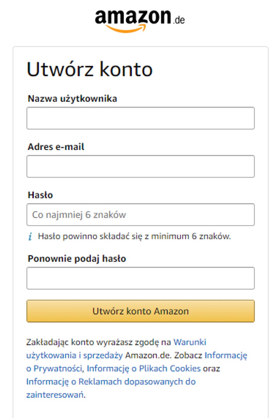  Amazon - utwórz konto