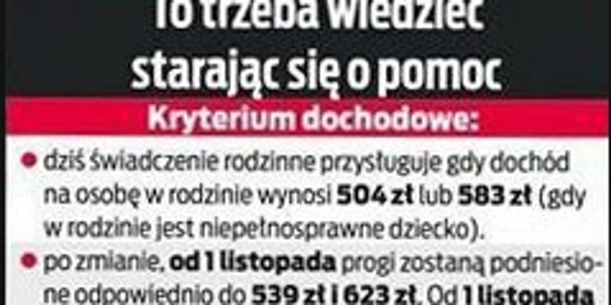 Zasiłki rodzinne tabelka