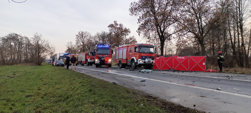 Tragedia w województwie łódzkim. Czołowe zderzenie renault z ciężarówką. Przynajmniej jedna osoba nie żyje