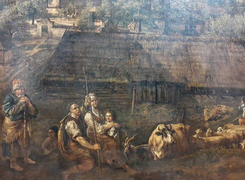 Polscy chłopi pańszczyźniani. Fragment obrazu Canaletta.