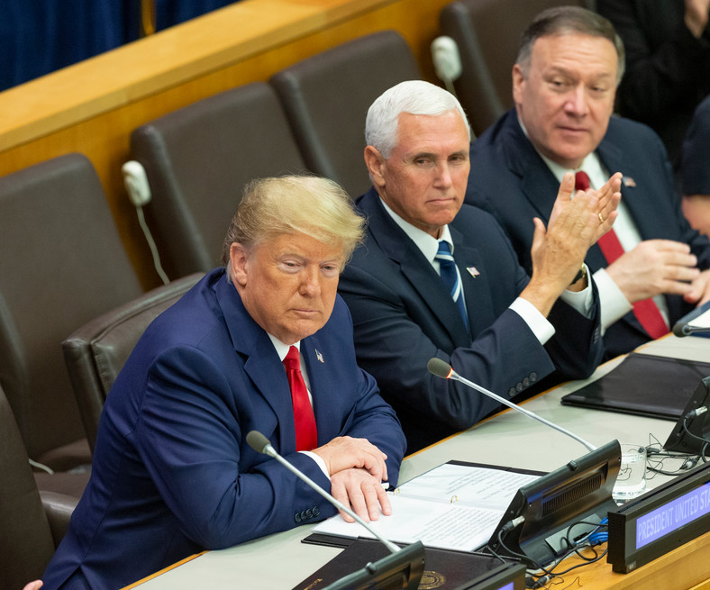 Na zdjęciu od lewej: prezydent Donald Trump, wiceprezydent Mike Pence i sekretarz stanu Mike Pompeo