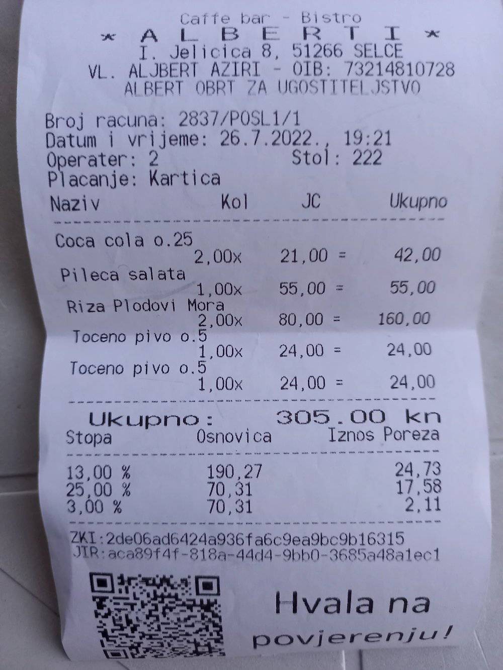 Renáta platila 305 HRK.