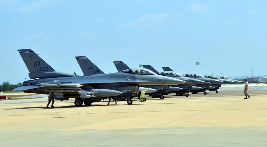US Air Force F-16 Fighting Falcons at Incirlik air base, in Turkey.