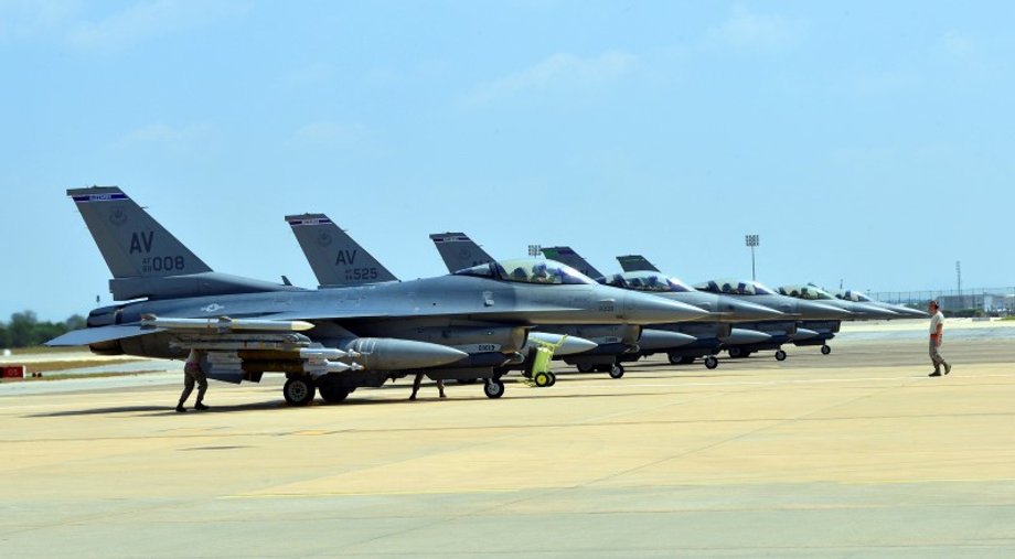 US Air Force F-16 Fighting Falcons at Incirlik air base, in Turkey.