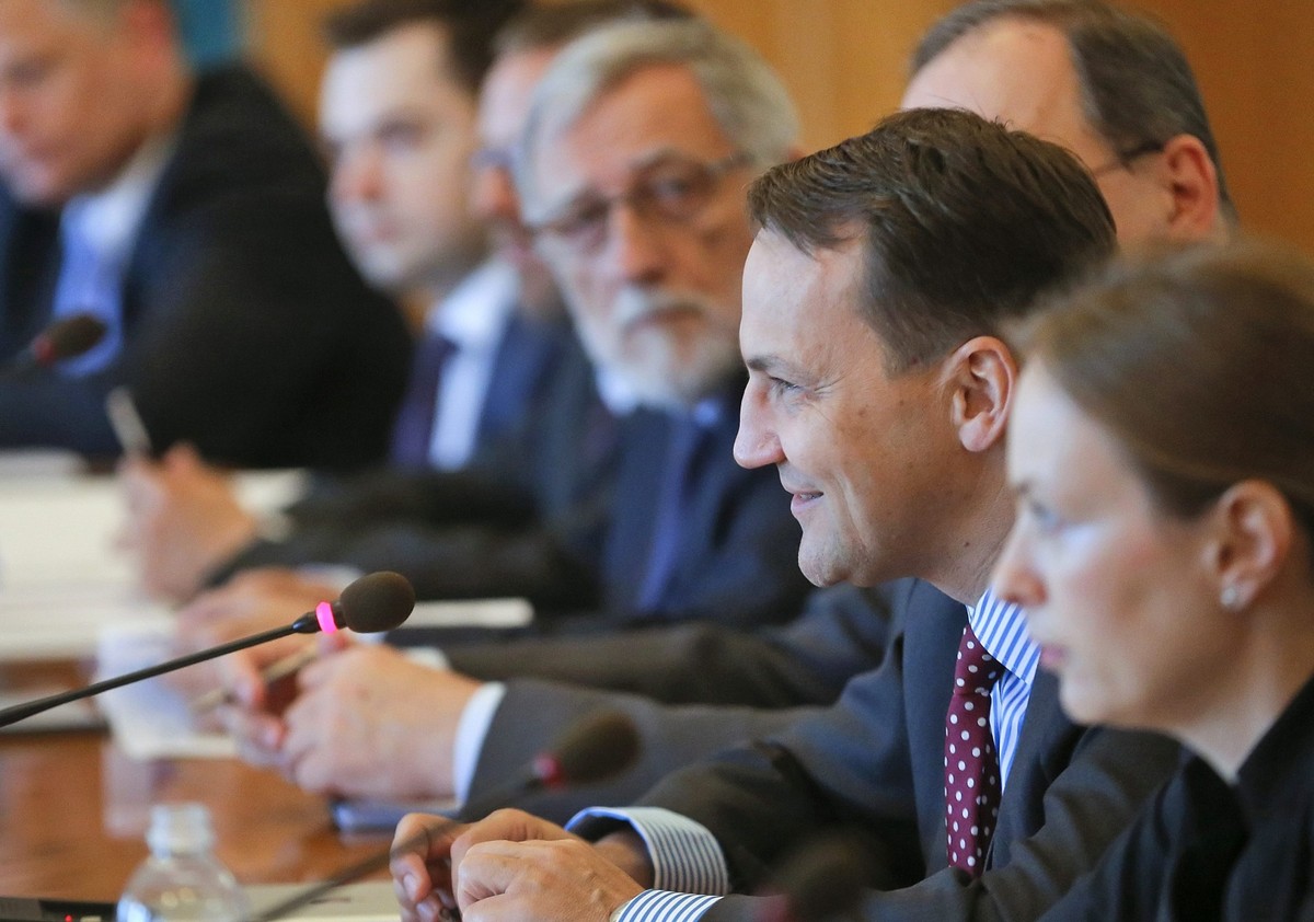Szef MSZ Radosław Sikorski w Kijowie. Fot. EPA/SERGEY DOLZHENKO EPA/PAP/EPA