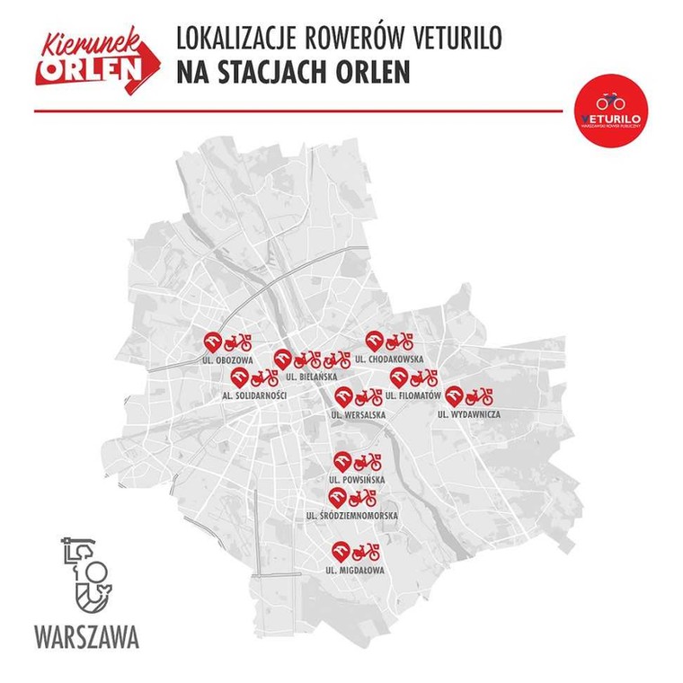 Rowery Veturilo na stacjach paliw - lokalizacje