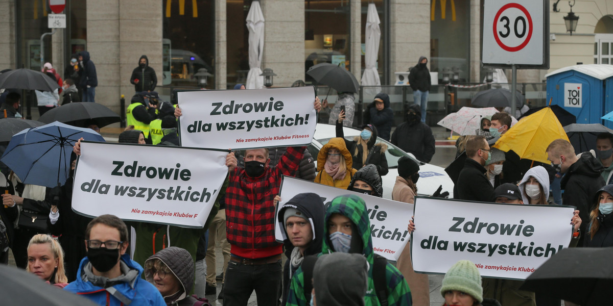 Protest branży fitness w Warszawie