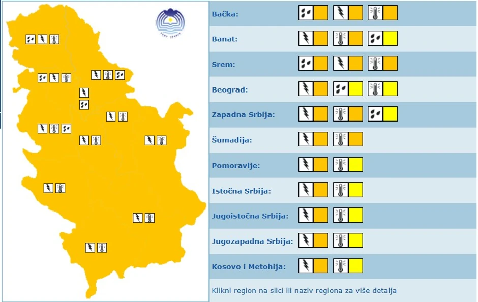 Meteoalarm za sredu