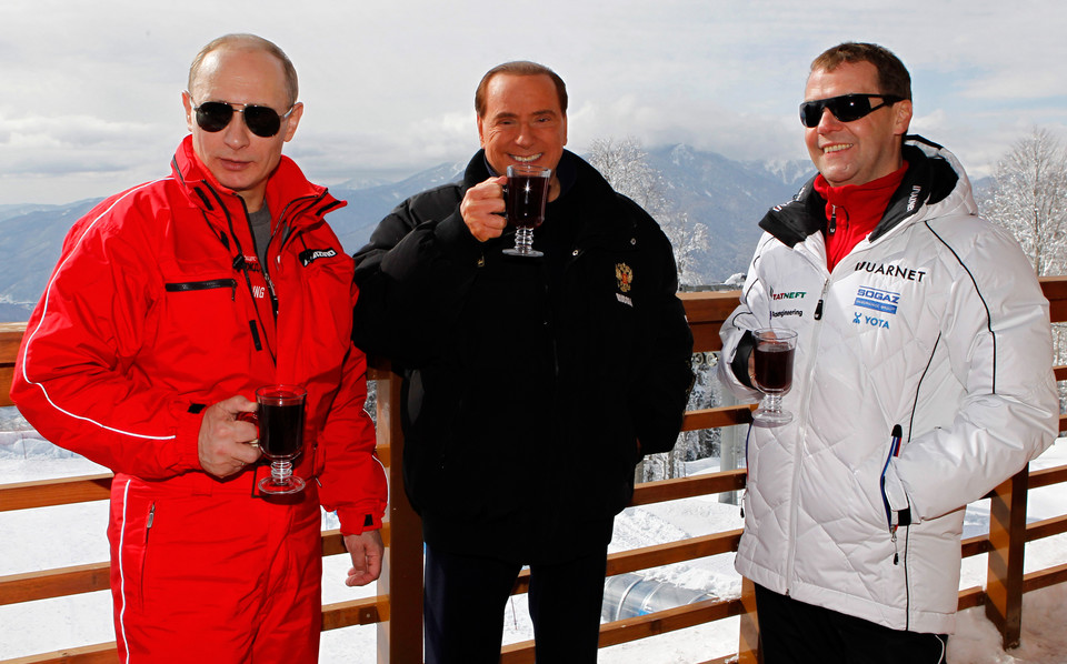 Putin, Berlusconi i Miedwiediew w 2012 r. w Soczi