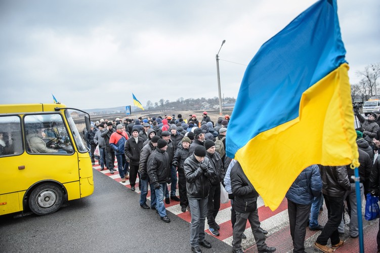 UKRAINA. Smereków. Protest górników i blokada drogi