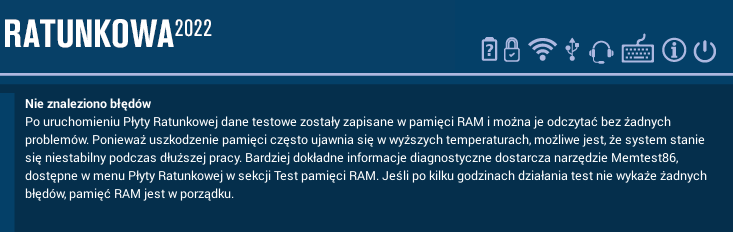 Test pamięci RAM dostarczy nam informacji o pamięci operacyjnej i wyświetli instrukcje