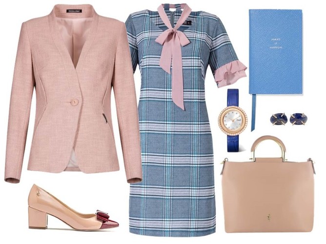 STYLIZACJE do biura na lato: sukienka-Midori Feminie Fashion, żakiet-Dziekański/dziekański.pl, torebka, buty-Menbur/menbur.pl, dodatki-TK Maxx