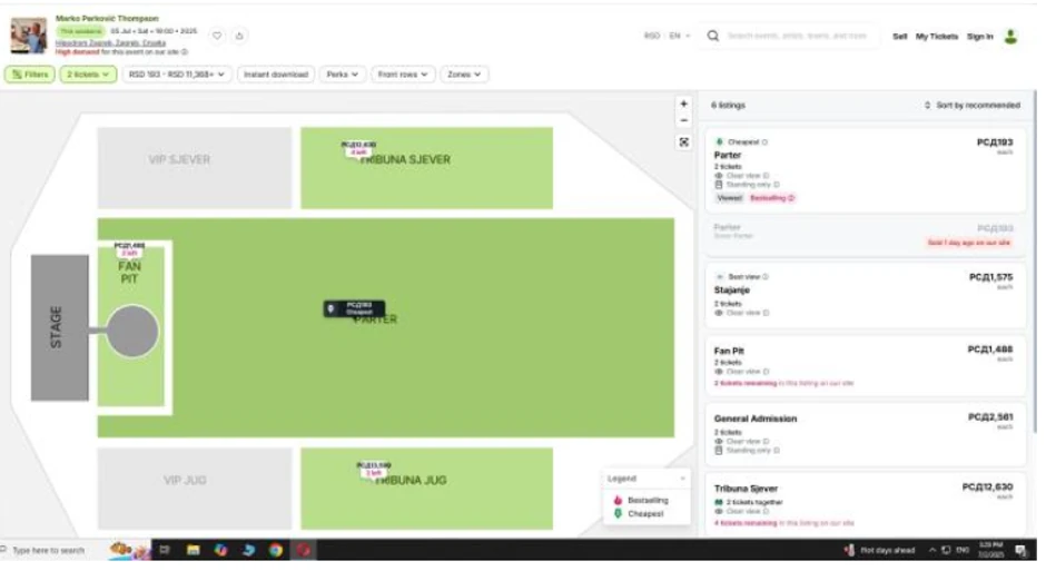 Cena karata za Tompsonov koncert