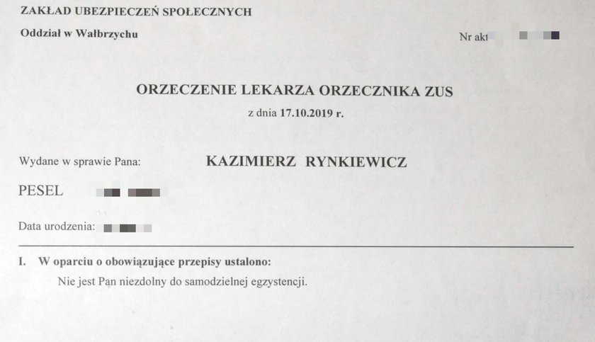 Lekarz orzecznik uznał, że mężczyzna jest zdolny do samodzielnej egzystencji. A to oznacza, że 500+ nie dostanie