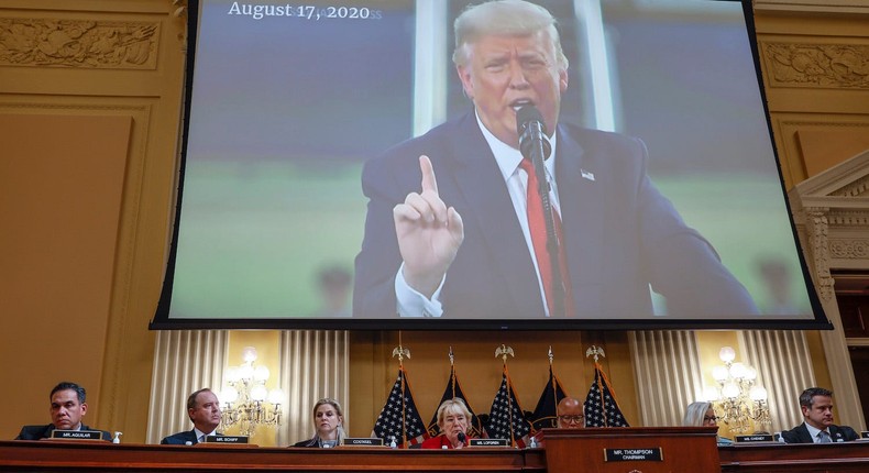 Video of former President Donald Trump is played during a hearing by the Select Committee in Washington, DC, on June 13, 2022.