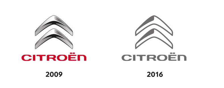 Citroen to jedna z pierwszych firm, która zmieniła logo na 2-kolorowe i "płaskie".