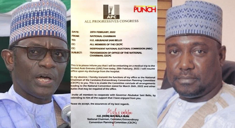 I'm coming back to take over as APC chair, Buni tells Bello in leaked letter. [Twitter:Punch]