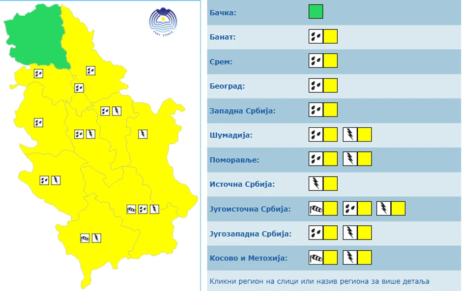 Žuti metoalaram danas u Srbiji