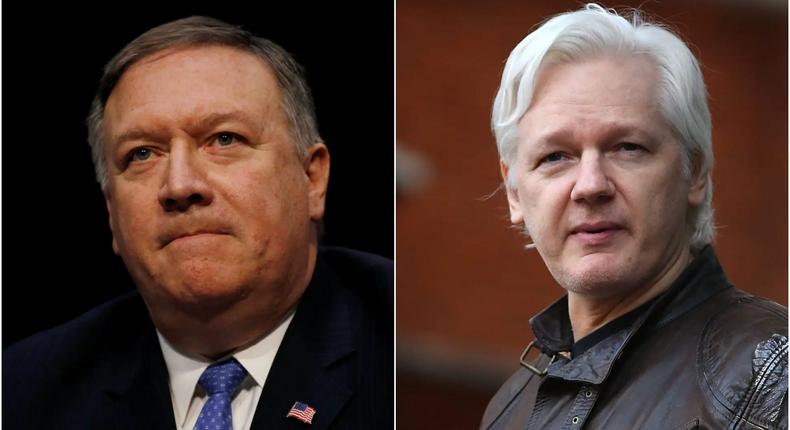 Former Secretary of State Mike Pompeo (L), WikiLeaks founder Julian Assange (R).