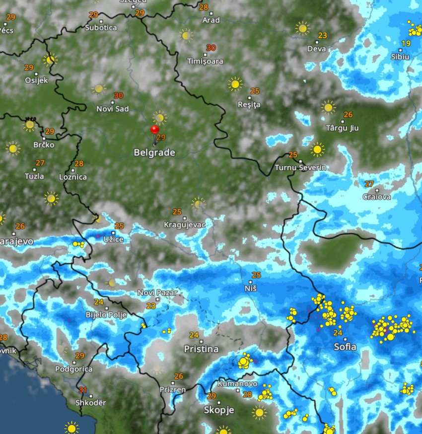 Radarski snimci nevremena tačno u 17h