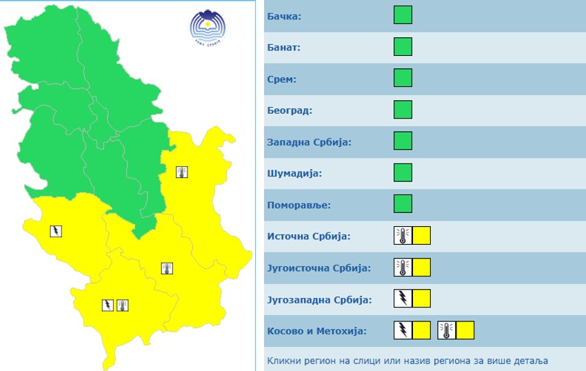 Meteoalarm sutra u Srbiji