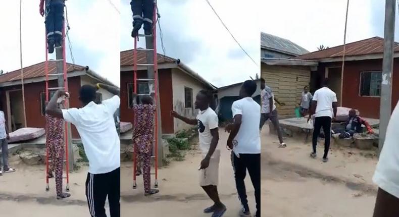 Electricity worker falls