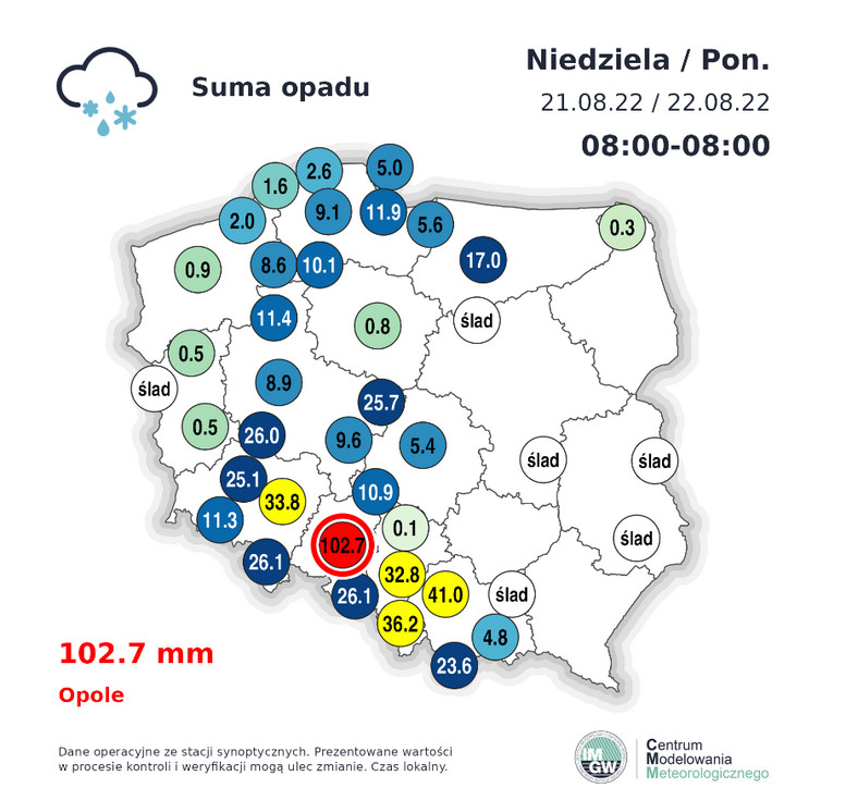 Suma opadów za ostatnią dobę