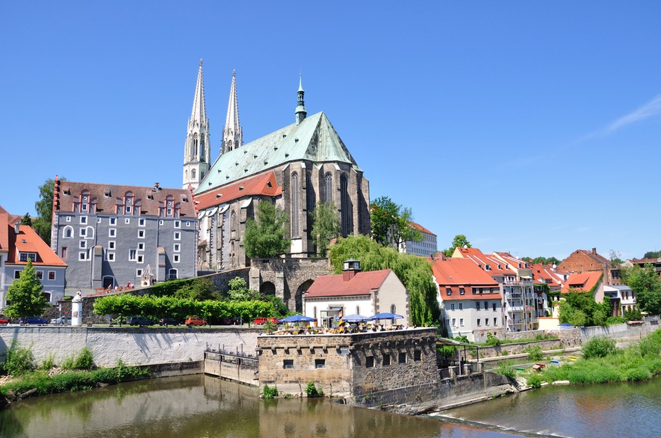 Görlitz (Goerlitz) - Peterskirche i kamienice nad Nysą