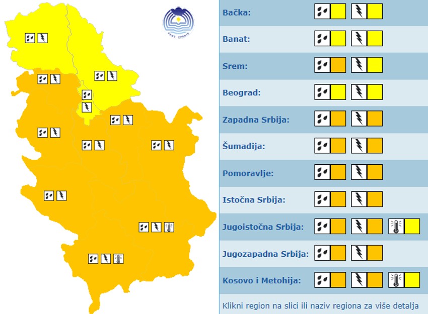 Meteoalarm za 3. avgust