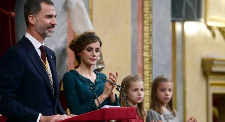 King Felipe VI addresses lawmakers during the opening ceremony at the Spanish parliament in Madrid, on November 17, 2016