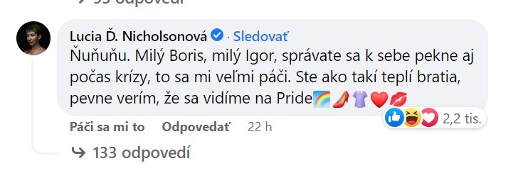 Nicholsonová reagovala na vzájomné odkazy Kollára a Matoviča.