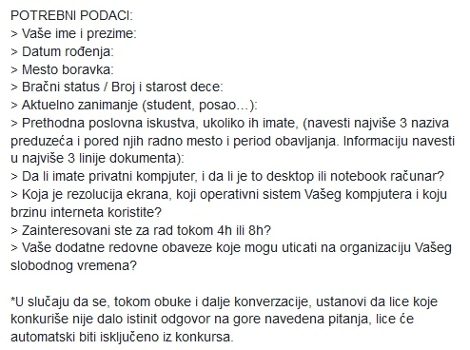 Šta se sve tražilo od kandidata za posao