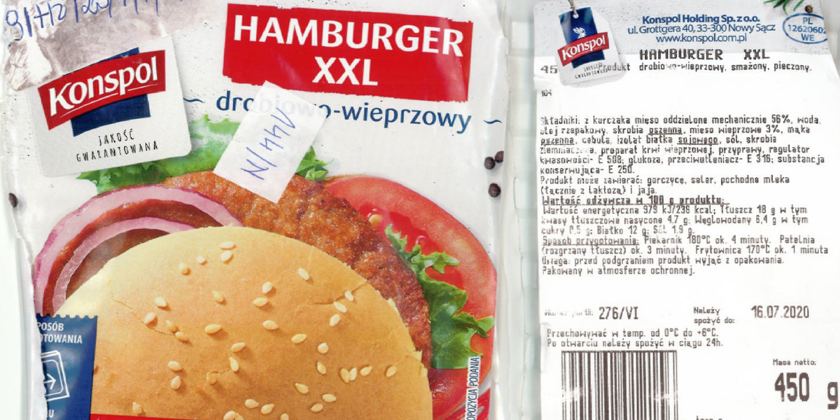 GIS: serie hamburgerów Konspol wycofane ze sprzedaży