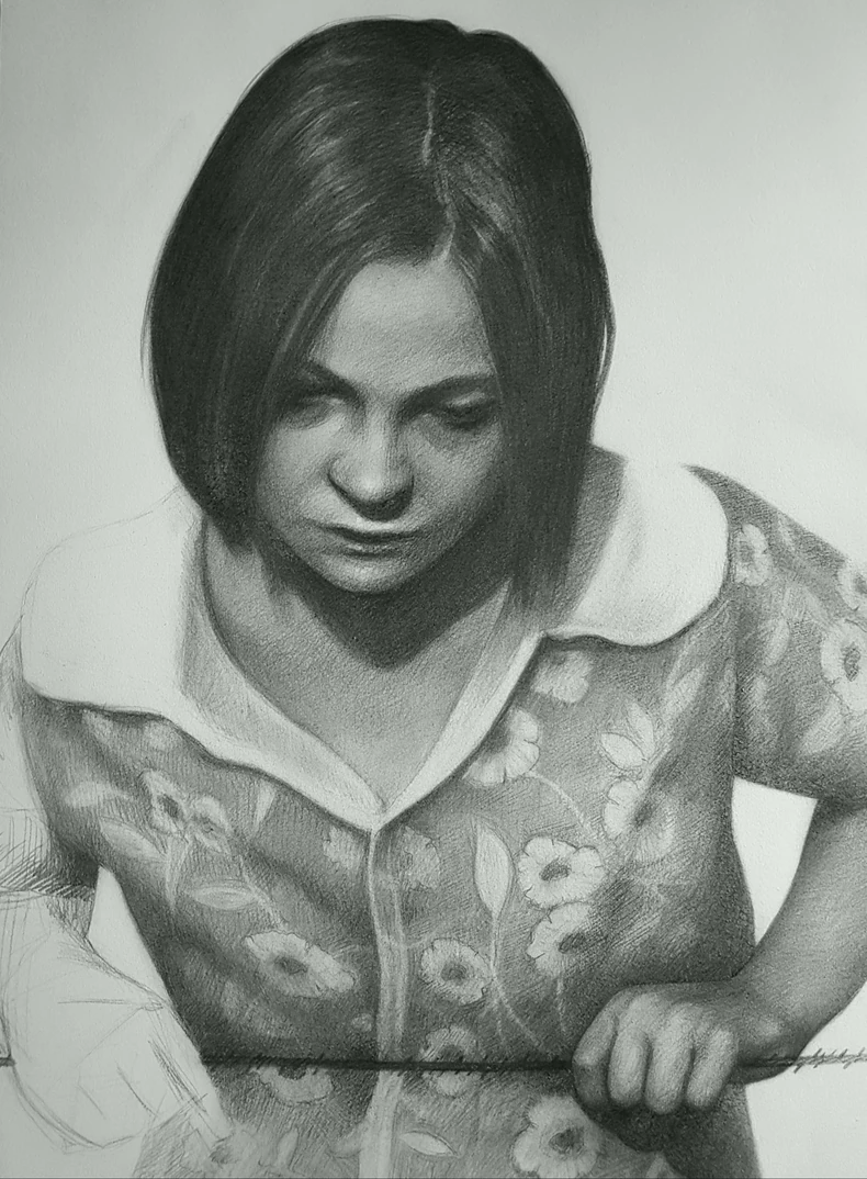 Nestajanje, presovani ugljen na akvarel papiru, 70x50 cm