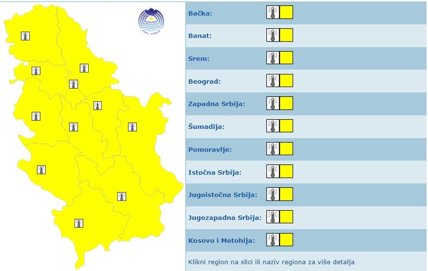 RHMZ meteoalarm za sredu