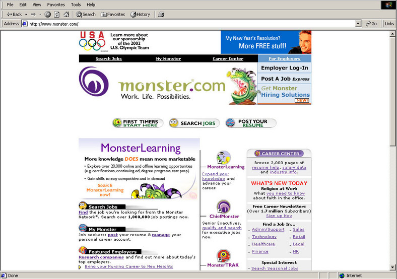 Strona internetowa monster.com, zajmująca się rynkiem pracy w internecie