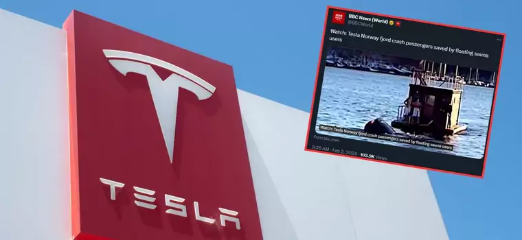 Przez fatalny błąd Tesla zjechała do lodowatej wody. Na pomoc przyszła pływająca sauna