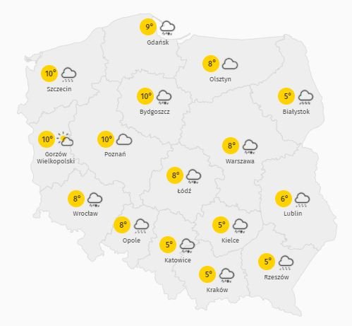 Prognozowana temperatura pogody na wtorek 13 kwietnia 2021 r.