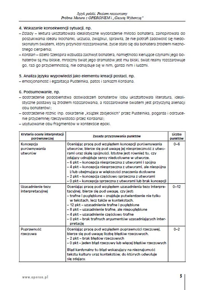 Próbna matura 2015 OPERON. Język polski poziom rozszerzony. ODPOWIEDZI