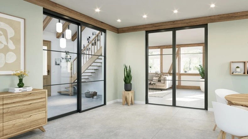 Moderna Loft vrata od čelika i stakla iz Hörmann-a svojim upečatljivim dizajnom naglašavaju moderan dizajn enterijera u industrijskom stilu. Osim toga, omogućavaju razdvajanje i istovremeno povezivanje stambenih prostora, posebno u prostranim objektima