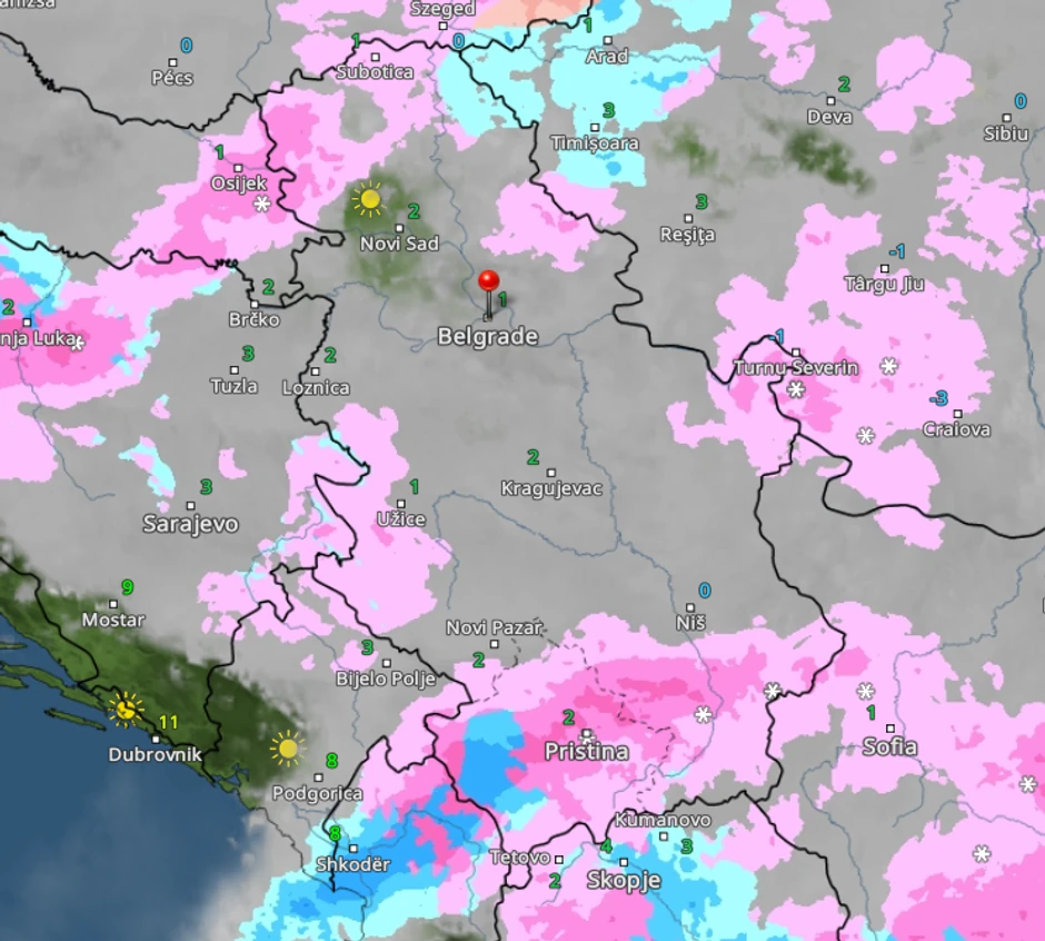 Kretanje padavina u Srbiji sutra u 9 časova