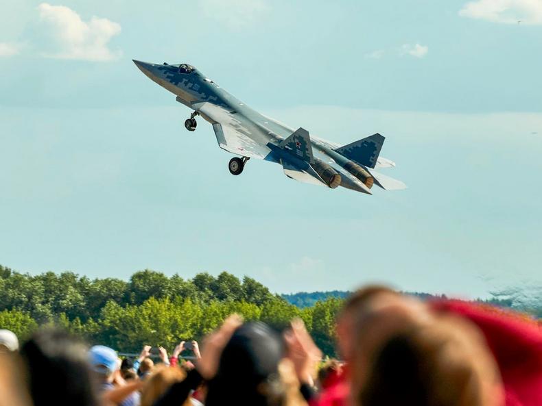 An Su-57 fighter jet takes off the 15th MAKS air show in Russia in July 2021.Mihail Siergiejevicz/SOPA Images/LightRocket via Getty Images