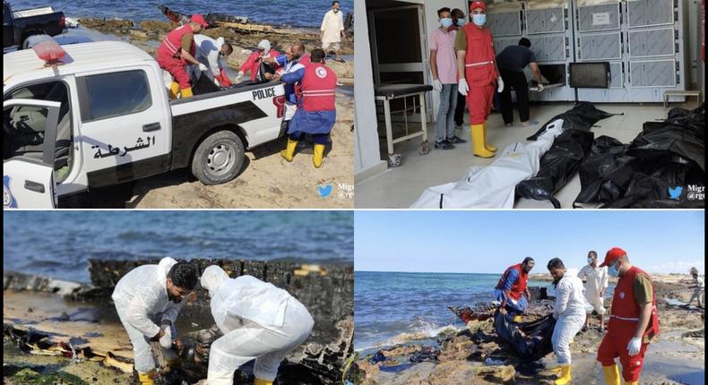 Les services sanitaires ramassent des corps de migrants sur les côtes lybiennes.