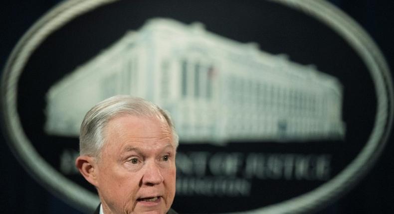 US Attorney General Jeff Sessions during a press conference at the US Department of Justice in Washington, DC