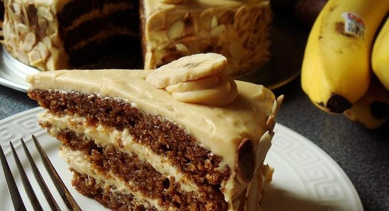 banana cake with caramel icing