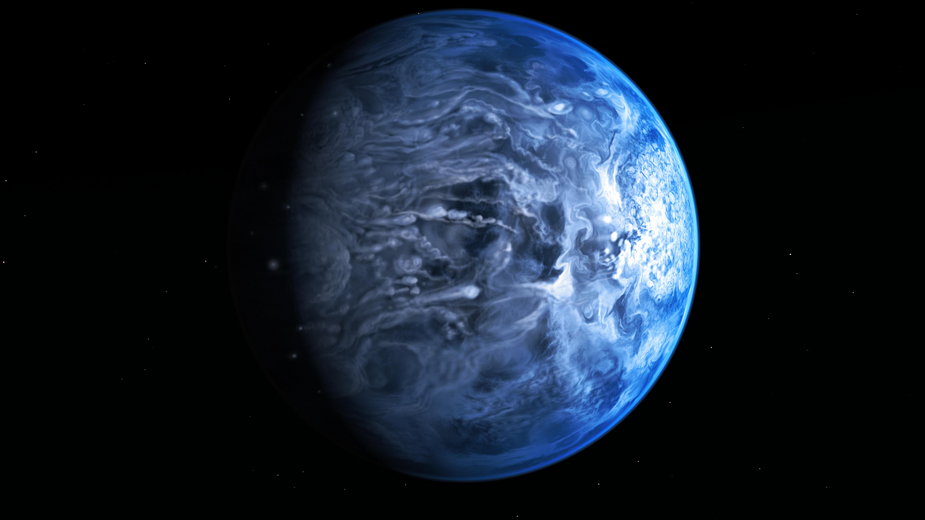 Błękitna kulka, ale niepodobna do Ziemi. Na planecie HD 189733b znajdującej się 63 lata świetlne od nas raczej trudno o życie; wiatry osiągają prędkość powyżej 5 tys. km/godz.