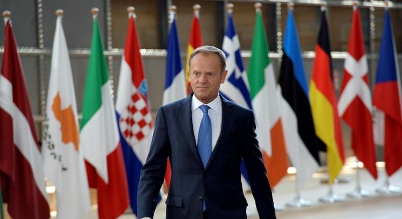 EU President Donald Tusk in Brussels at the HQ of the European Council, on April 29, 2017 for a summit on Brexit negotiating guidelines