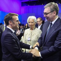 Emanuel Makron, Kristin Lagard i Aleksandar Vučić u Davosu