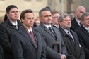 Wicemarszałek Sejmu Krzysztof Bosak oraz zastępca szefa Kancelarii Senatu Jarosław Stolarczyk podczas uroczystości z okazji Narodowego Dnia Pamięci Żołnierzy Wyklętych